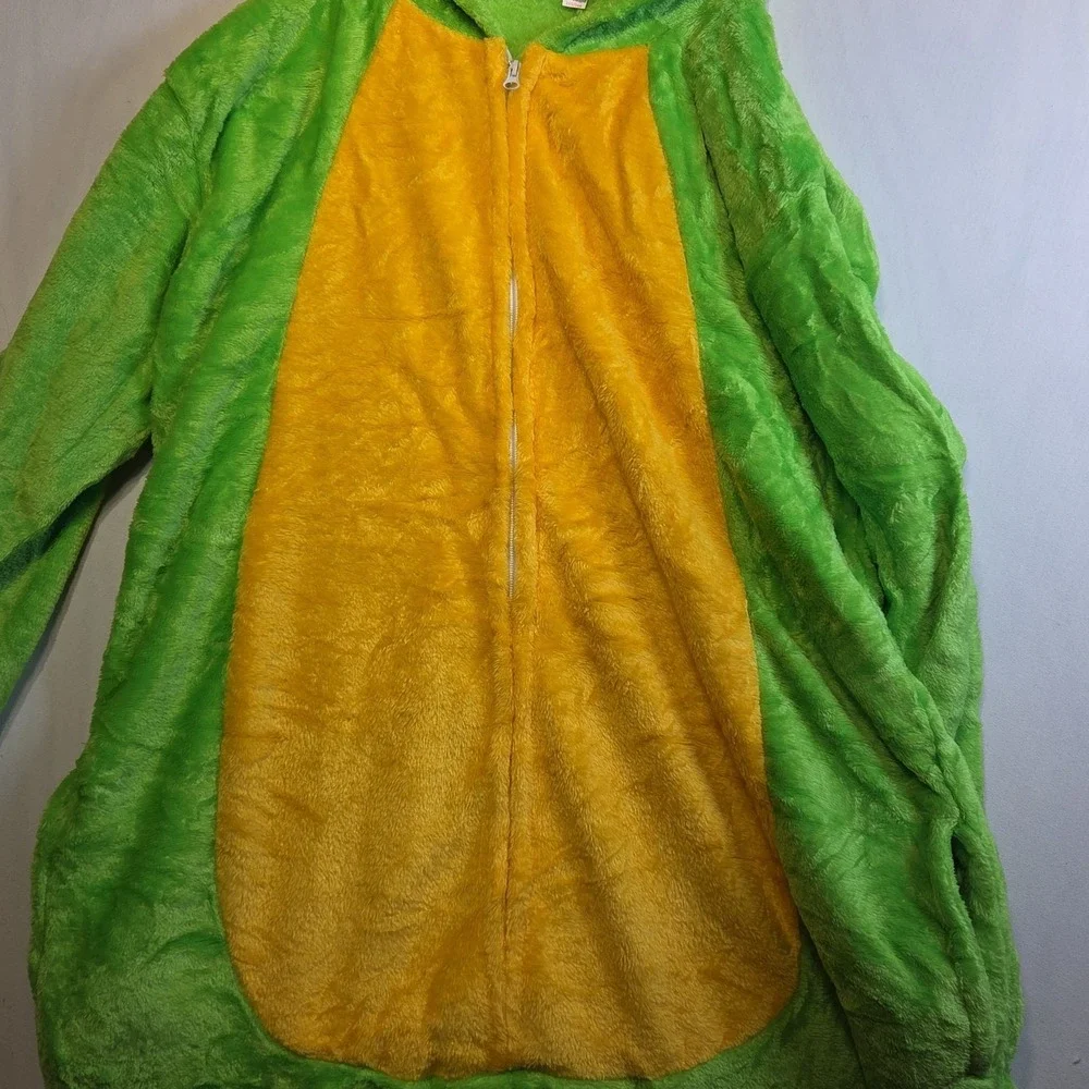Turtle Costume Adult Medium Plush Full Zip Hooded Shell Back Zip Green Cosplay